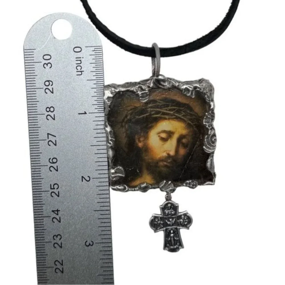 Suffering Christ Painting by Bartolomé Esteban Murillo Glass Hand Solder Pendant - Picture 8 of 15